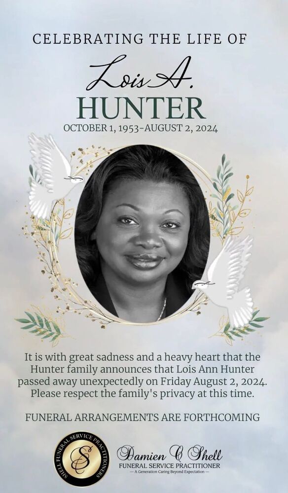 Lois A Hunter Celebration of Life flyer, all flyer copy below flyer